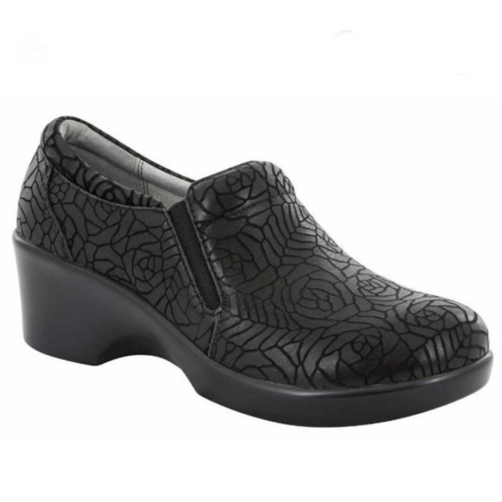 Alegria Black Floral Clogs
